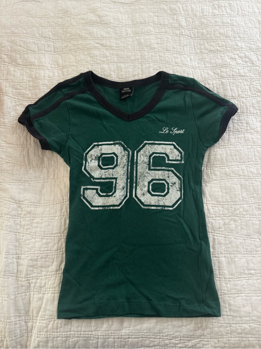 Urban Outfitters Green '96' V-Neck Tee with Black Trim